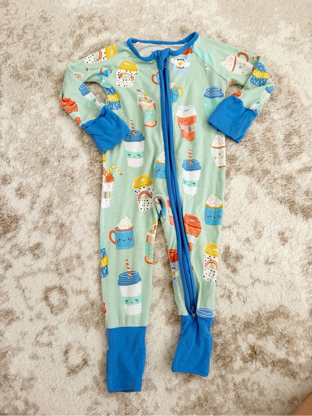 0-3m Little Sleepies bamboo convertible sleeper coffee print hot cocoa tea